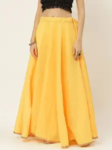 Studio Shringaar Women Yellow Solid Full Flare Double Ghera Lehenga Skirt