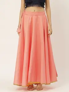 Studio Shringaar Women Pink Solid Full Flare Double Ghera Lehenga Skirt