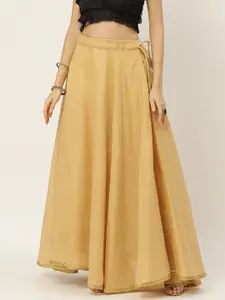 Studio Shringaar Women Beige Solid Full Flare Double Ghera Lehenga Skirt