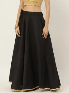 Studio Shringaar Women Black Solid Full Flare Double Ghera Lehenga Skirt