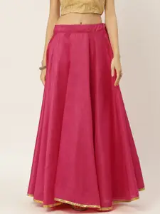 Studio Shringaar Women Pink Solid Full Flare Double Ghera Lehenga Skirt