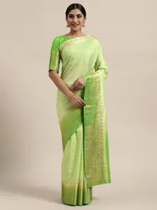 Shaily Green Woven Design Silk Blend Zari Saree