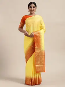 Shaily Yellow & Orange Silk Blend Woven Design  Zari Saree