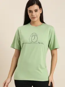 QUARANTINE Women Green Printed Oversized Lounge T-shirt