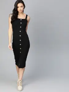Roadster Black Striped Sheath Midi Dress