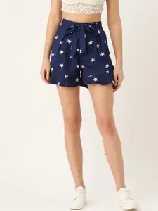 Belle Fille Women Navy Blue & White Star Print Regular Fit Shorts
