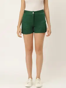 Belle Fille Women Green Solid Regular Fit Shorts