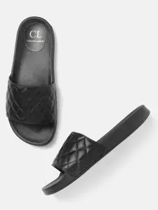 Carlton London Women Black Quilted Open Toe Flats
