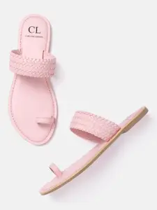Carlton London Women Pink Basket Weave Textured One Toe Flats