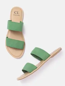 Carlton London Women Green Solid Open Toe Flats