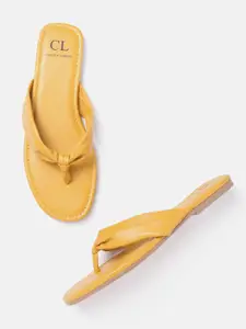 Carlton London Women Mustard Yellow Solid Open Toe Flats