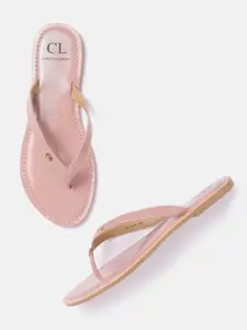 Carlton London Women Pink Solid Patent Finish Open Toe Flats