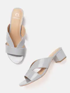 Carlton London Women Grey Solid Patent Finish Block Heels
