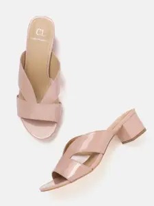 Carlton London Women Pink Solid Patent Finish Block Heels