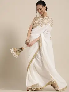 Saree mall White & Golden Floral Muga Sarees