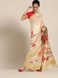 Saree mall Floral Silk Blend Saree with Woven Design border