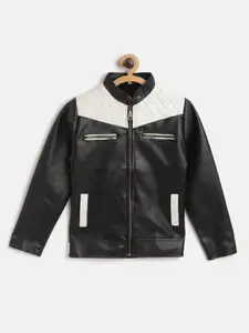 Leather Retail Boys Black & White Colourblocked Lightweight Biker Jacket