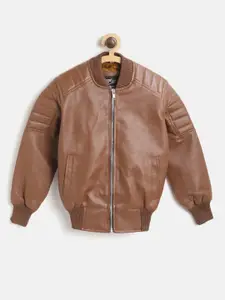 Leather Retail Boys Brown Solid Lightweight Bomber Jacket