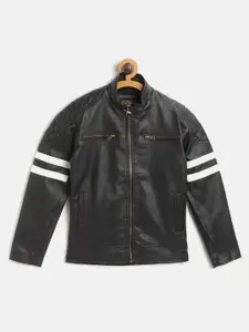 Leather Retail Boys Black Solid Lightweight Biker Jacket