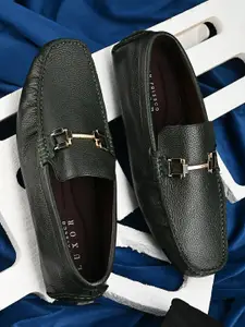 San Frissco Men Green Solid Leather Driving Shoes