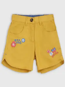 ELLE Girls Yellow Self Design Regular Fit Denim Shorts