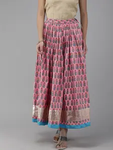 Geroo Jaipur Hand Block Printed Pink Pure Cotton Sustainable Skirt