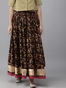 Geroo Jaipur Hand Block Printed Black Pure Cotton Sustainable Skirt