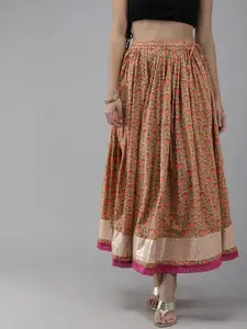 Geroo Jaipur Hand Block Printed Beige Pure Cotton Sustainable Skirt