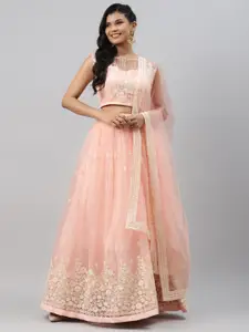 Readiprint Fashions Peach-Coloured & Off-White Embroidered Semi-Stitched Lehenga & Unstitched Blouse with Dupatta