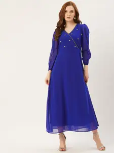 Slenor Women Blue Solid Wrap Maxi Dress