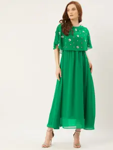 Slenor Women Green Solid Layered Maxi Dress with Embellished Detail