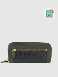 Hidesign Women Navy & Olive Green Snakeskin Textured Leather Handcrafted Zip Around Wallet