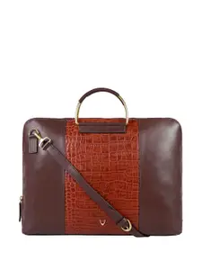 Hidesign Women Brown Croc-Textured Leather 14 Inch Laptop Handbag