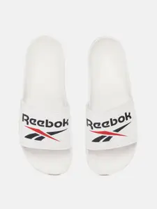 Reebok Men White & Black Brand Logo Print Fulgere Sliders