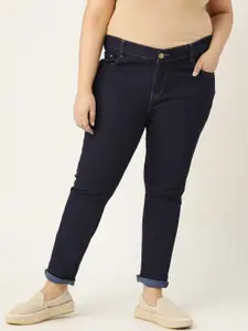 PARIS HAMILTON Women Plus Size Navy Blue Slim Fit High-Rise Stretchable Jeans