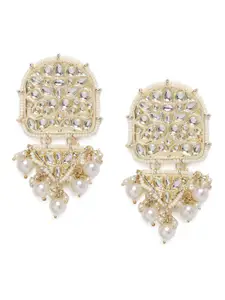 Zaveri Pearls Gold-Toned & White Kundan Studded Classic Drop Earrings