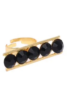 Zaveri Pearls Black Gold-Plated Studded Adjustable Finger Ring