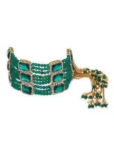 Zaveri Pearls Green & Gold-Plated Studded & Beaded Bracelet