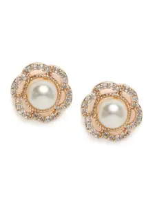 Zaveri Pearls Rose Gold Floral Contemporary Studs