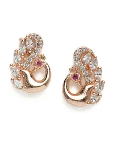 Zaveri Pearls Rose Gold Peacock Shaped Contemporary Studs