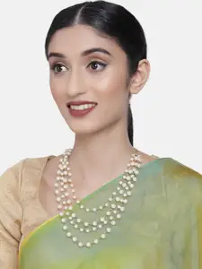 Zaveri Pearls Gold-Plated & White Layered Classy Pearl Necklace