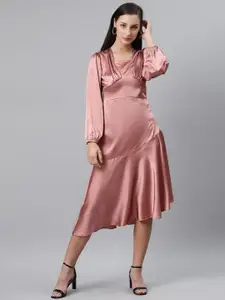 plusS Pretty Pink Pleated Solid Midi A-Line Dress