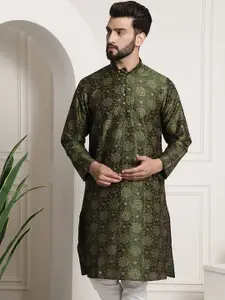 SOJANYA Men Green & Brown Ethnic Motifs Printed Kurta
