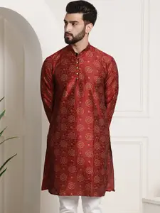 SOJANYA Men Maroon & Brown Ethnic Motifs Printed Kurta