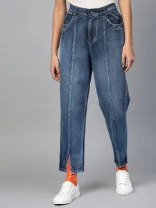 SASSAFRAS Women Blue Cotton Relaxed Fit High-Rise Clean Look Stretchable Cropped Jeans