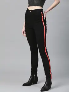SASSAFRAS Women Black Slim Fit High-Rise Clean Look Stretchable Jeans