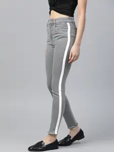 SASSAFRAS Women Grey Slim Fit High-Rise Clean Look Stretchable Jeans
