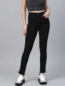 SASSAFRAS Women Black Slim Fit High-Rise Clean Look Stretchable Raw Hem Jeans