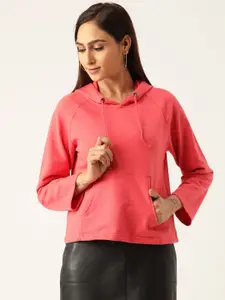 Laabha Women Pink Solid Hooded Pullover Sweatshirt
