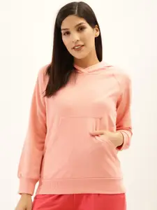 Laabha Women Peach-Coloured Solid Hooded Sweatshirt